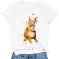 thumbnail image 1 of Hauts d'Été Grande Taille pour Femmes Manches Courtes Motif Imprimé Lapin de Pâques Manches Courtes Col Rond T-Shirt Ample Col en V T-Shirt Femmes en Liquidation, 1 of 3