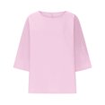 thumbnail image 4 of QATAINLAV Ventes du Prime Day, T-Shirts Surdimensionnés pour Femmes Manches 3/4 Col Ras du Cou Hauts Décontractés Amples T-Shirts Basiques Blouse en Coton et Lin Tenues Tendance Été 2025 Rose P, 4 of 5