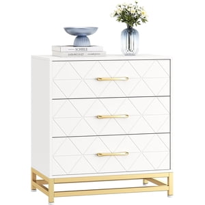 3 Dresser Dresser Moderne haut droit coffre de tiroirs avec poignées en or pour chambre à coucher salon blanc