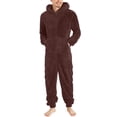 thumbnail image 1 of UAMVSH Mens Fuzzy Fleece Hooded Jumpsuits Warm Plus Size Long Sleeve Zipper Plush Pajama Onesies with Pockets Winter One-Piece Rompers(X-LargeBrown), 1 of 7