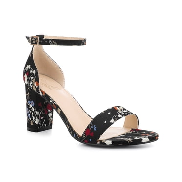 BLISSFUL STEP Women's Block Heel Sandal Open Toe Chunky High Heeled Ankle Strap Sandals Black 6