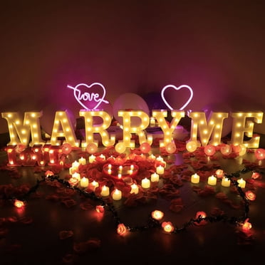 Romantic LED Marry Me Night Light Sign - Alphabet Wall Marquee Letters for Wedding Proposal, Engagement, Party, Valentine's Day Decor - Battery Powered, as shown