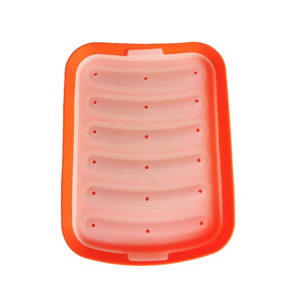 Silicone Sausage Mold with Lid, 6-Compartment Hot Dog Baking Tray, Nonstick Homemade Sausage Maker for Oven and Microwave, Reusable Food Storage Container for Meal Prep and Kitchen Use