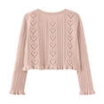 thumbnail image 4 of Girls Shrug Cardigan One-button Ruffle Open Front Cotton Knit Crop Jacket Toddler Fall Bolero Outerwear 18M-14Y (2 Years, Pink 03), 4 of 7