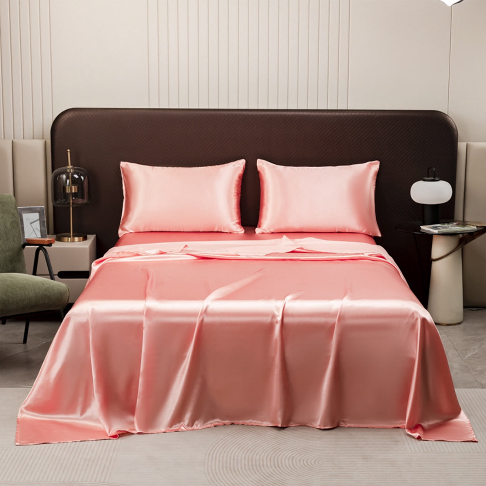 Bed Sheets, Staron 2026 Soft Satin Hotel Luxury Bedding Set, Twin Size Polyester Microfiber Pillowcase Breathable Machine Washable, Pink