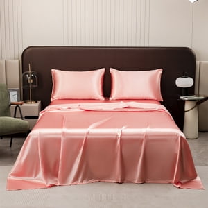 Bed Sheets, Staron 2026 Soft Satin Hotel Luxury Bedding Set, Twin Size Polyester Microfiber Pillowcase Breathable Machine Washable, Pink