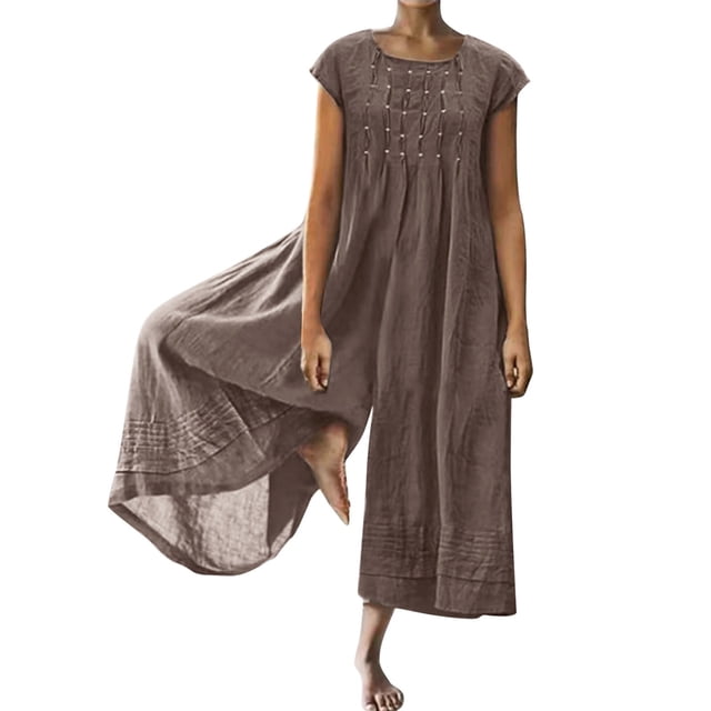 HBFAGFB Combinaison Femme Col Rond Manches Courtes Zippées Ample et Légère Marron Taille g