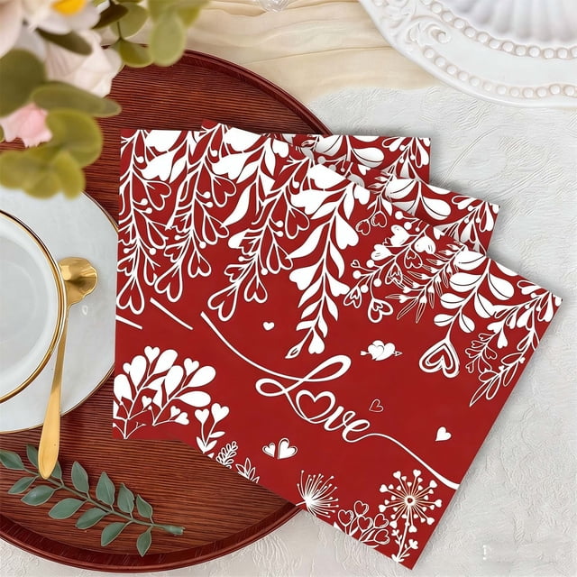 Red Disposable Paper Napkins Party Tableware for Valentine's Day Wedding Anniversary Birthday Dining Table Decoration