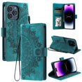 thumbnail image 1 of Flip Case for iPhone 16 Pro Max , Totem Embossed Flowers Premium PU Leather Wallet Folio Cover with Card Holder Kickstand Compatible with iPhone 16 Pro Max - Green, 1 of 14
