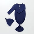 thumbnail image 1 of RXIRUCGD Newborn Baby Boy And Baby Girl Solid Color Jumpsuit Pajamas Hat Set Rompers( Dark Blue, Size:0 Month ), 1 of 3