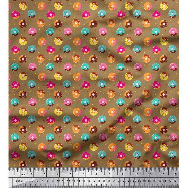 Soimoi Brown Heavy Canvas Fabric Donuts Food Decor Fabric Printed Yard 58 Inch Wide