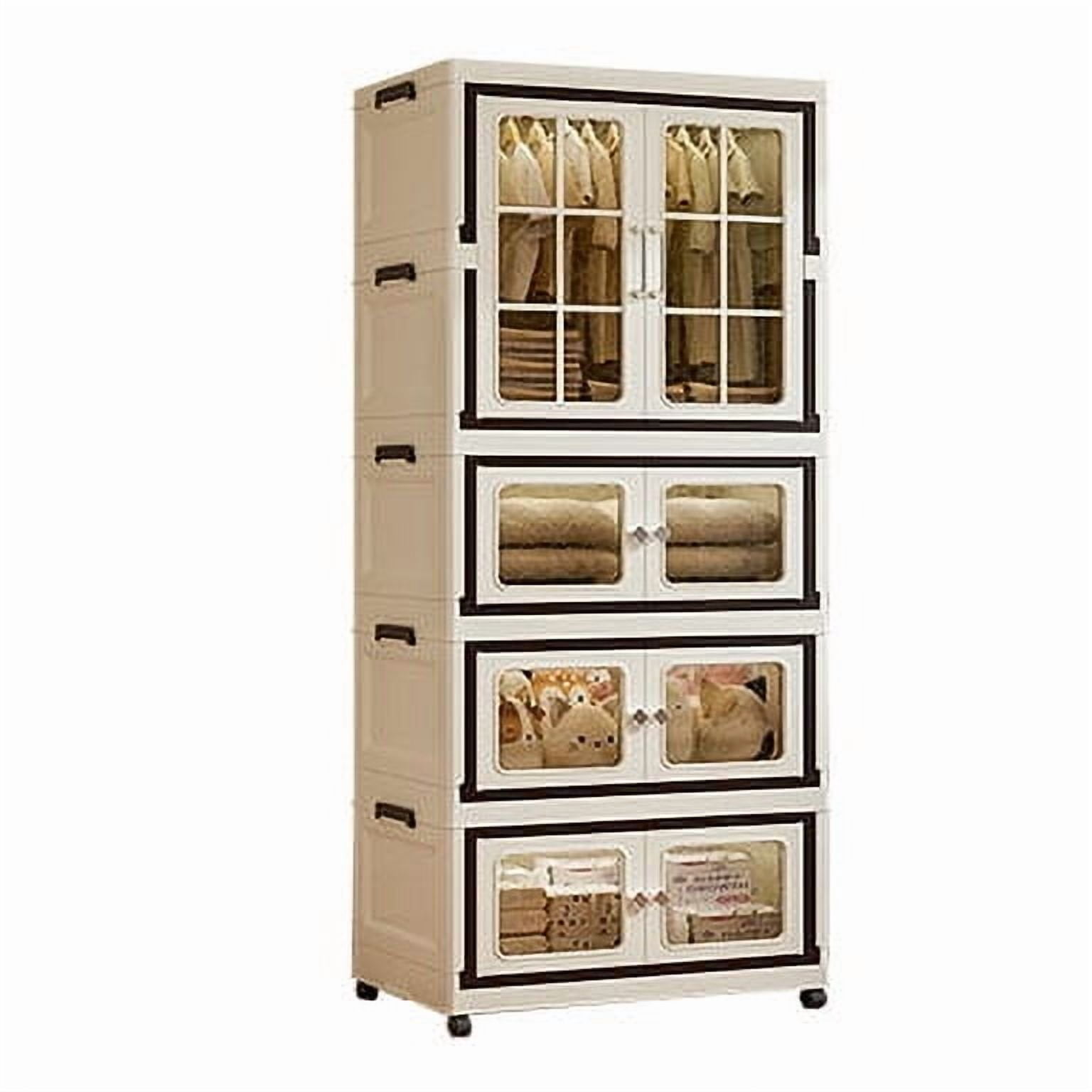 RAZXNAOR Bacs de Rangement Empilables avec Roues, Bacs de Rangement Pliables avec Portes, Armoires de Rangement Pliantes pour Garde-Robe, Bureau à Domicile Dortoir