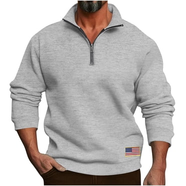LNWUY Quarter Zip Sweaters for Men Solid Color Slim Fit Long Sleeve Knitted Pullover Mock Neck Business Casual Dress Shirt Gray L