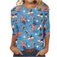 thumbnail image 2 of Lenago Summer Plus Size Sortant Tops for Women Mode Manches Courtes Rétro Col Rond Imprimé en Vrac Tops Chemisier Manches Trois Quarts 4 Juillet Tenues for Women, 2 of 4