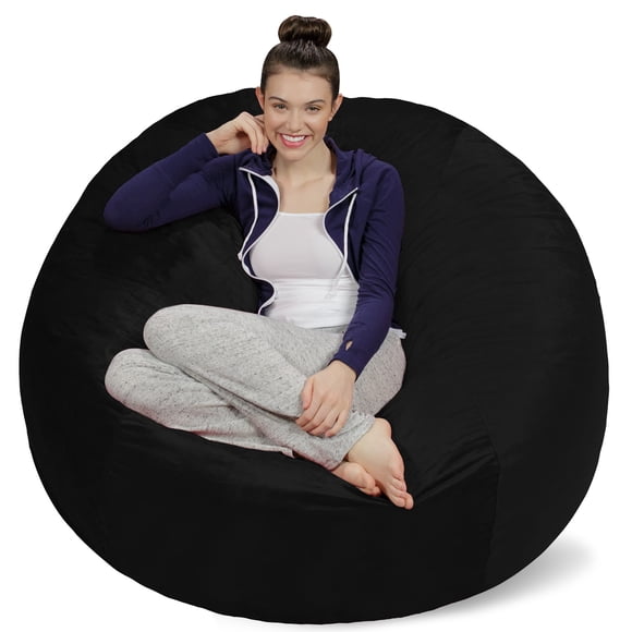 Sofa Sack - Plush Ultra Soft Bean Bags Chairs for Kids, Teens, Adults - Memory Foam Beanless Bag Chair with Microsuede Cover - Foam Filled Furniture for Dorm Room - Black 5'