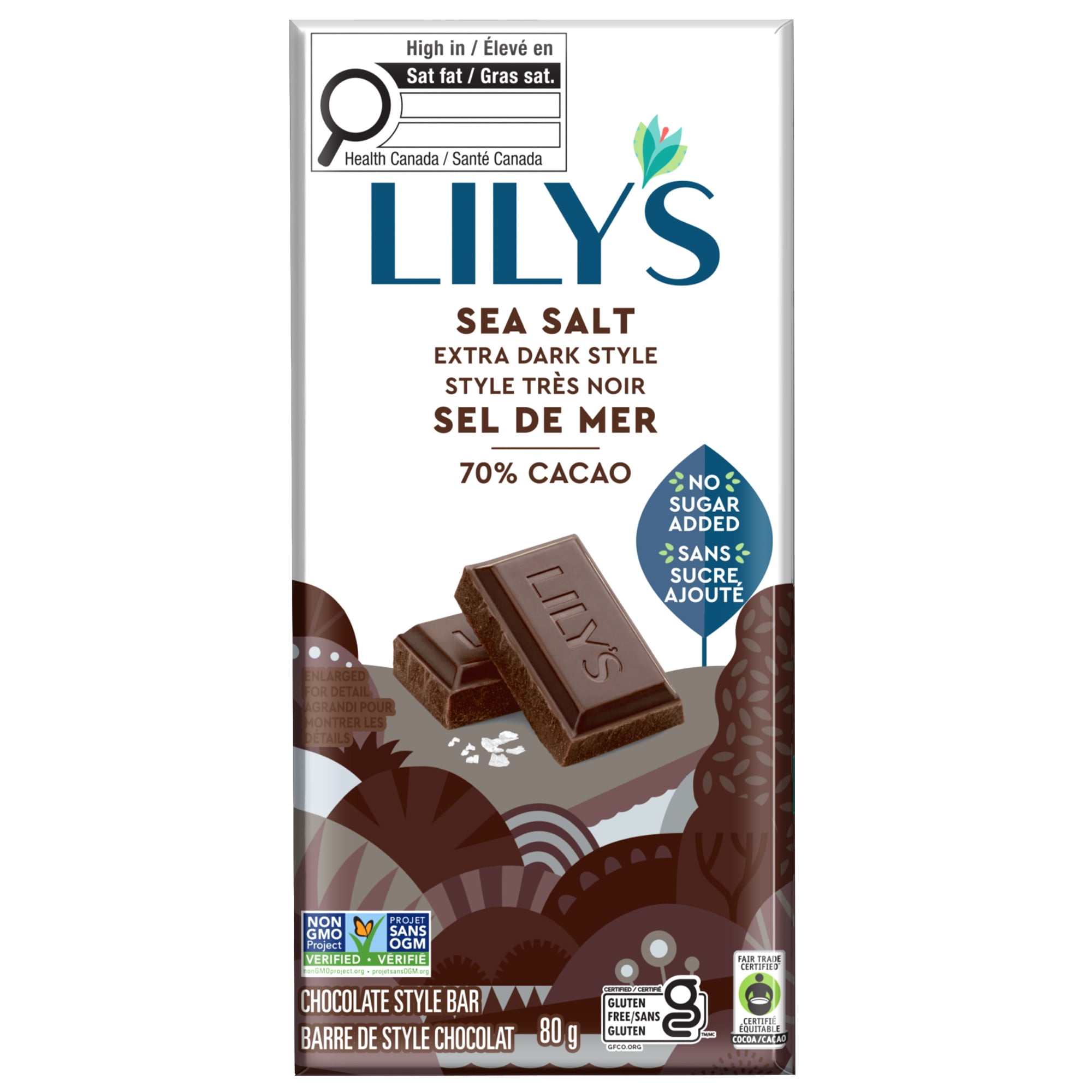 Lily's Sea Salt Extra Dark Chocolate Style Bar, Gluten Free, No added sugar, 80g