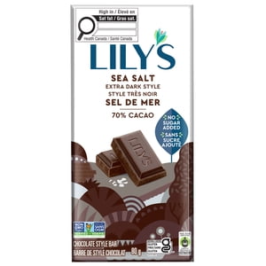 Lily's Bar de chocolat extra foncé au sel de mer, sans gluten, sans sucre ajouté, 80g