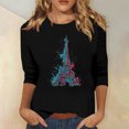 thumbnail image 2 of Pompotops T-shirt Ample Imprimé pour Femme Blouse à Manches 3/4 Col Rond Hauts Décontractés Liquidation, 2 of 4