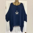 thumbnail image 2 of IROINID T-Shirts à Manches Longues pour Femmes Réduits Col Rond T-Shirt à Manches Courtes Été Blouse Ample Unie, Bleu, 2 of 4