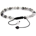 thumbnail image 1 of Natural Black Rutilated Quartz Gemstone 6mm Round Beads Adjustable Bracelet 7" Unisex, 1 of 3