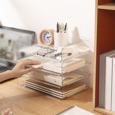 WIFKLSIIPG Plateau de Lettres de Bureau Empilable Organisateur de Dossiers Transparent pour Bureau Fournitures de Lieu de Travail Rangement à Domicile pour Documents Magazines Chemises Cahiers