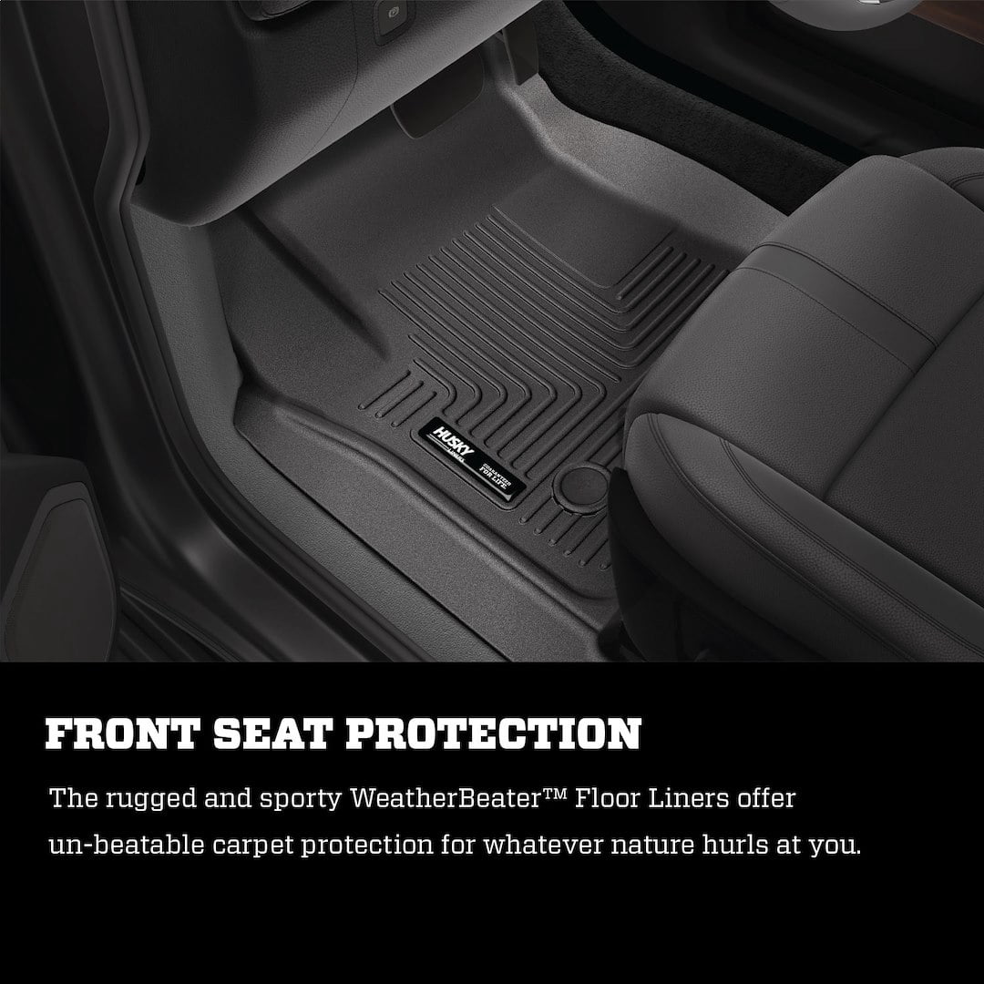 Fits 2005-2015 Toyota Tacoma Husky Liner Floor Liner 13942 WeatherBeater; Molded Fit; Smooth Arcing Ribs/Raised Heel Pad; Gray; TPO Thermoplastic Olefin; 2 Piece