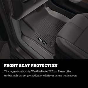 Fits 2005-2015 Toyota Tacoma Husky Liner Floor Liner 13942 WeatherBeater; Molded Fit; Smooth Arcing Ribs/Raised Heel Pad; Gray; TPO Thermoplastic Olefin; 2 Piece