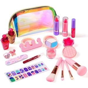 Kit de maquillage pour les filles Real Kids Cosmetics Make Up Set avec sac cosmétique mignon, Lavable Jouer Maquillage pour les petites filles