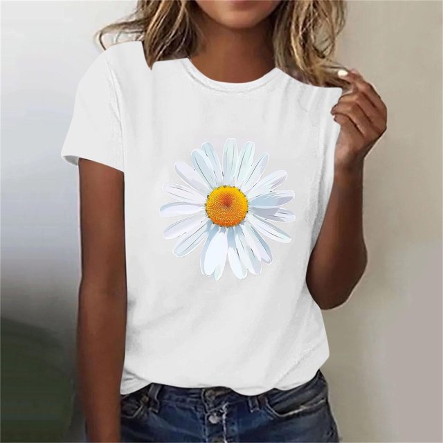 BVOFAR Hauts pour Femmes Été Tendance T-Shirts Graphiques Marguerite Décontractés Coupe Ample Blouses Col Rond Manches Courtes Chemises 2025