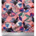 thumbnail image 1 of Soimoi Poly Georgette Fabric Floral & Cock Watercolor Printed Fabric 1 Yard 52 Inch Wide, 1 of 3