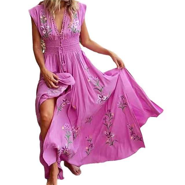 Robes pour Femmes 2024 Été Surdimensionnée Imprimée Col en V Bohème Ventilée Sexualité Robe Flottante Rabais de 50 % Liquidation!