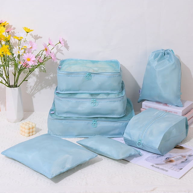 Dvkptbk Travel Essentials Travel Bag 7 Set Packing Cubes for Travel, Compression Luggage Organizers Set, Travel Packing Kit with Laundry Bag & Shoes Bag