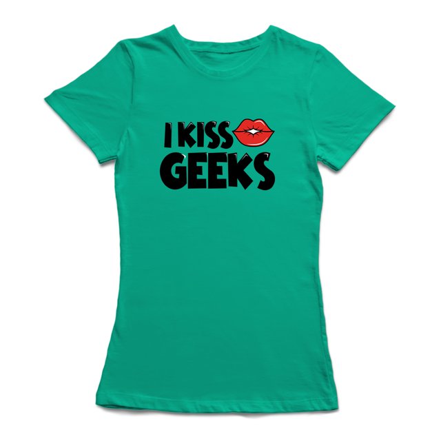 Kiss a Geek Lips Graphic Quote T-shirt Vert Kelly pour Femmes
