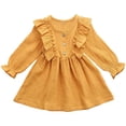 thumbnail image 1 of Splozh Flower Girls Dress Toddler Kids Baby Girl Solid Linen Button Ruffle Party Dress Clothes Yellow,2-3 Years, 1 of 5