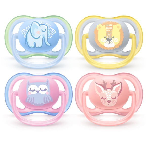 Suce ultra-aérée Philips Avent, 0 à 6 mois, motifs d’éléphant/hibou, emb. de 2, SCF085/05