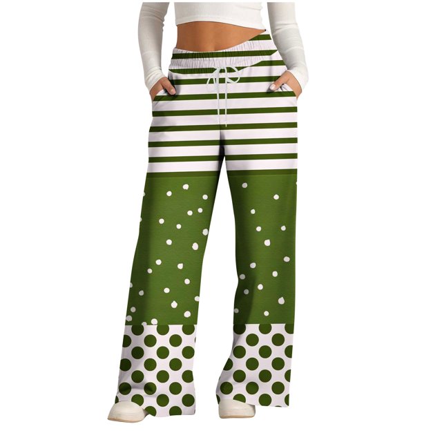 Pants for Women, Womens Fashionable Striped Printed Drawstring Wide Leg Pants