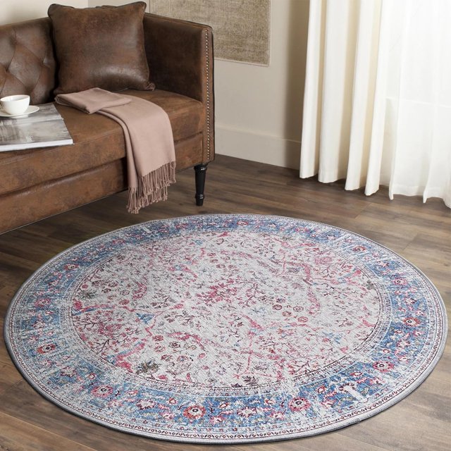 JV Home Tapis Rond Oushak Multicolore 4 Pi Lavable Antidérapant