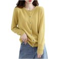 thumbnail image 1 of Cardigan en Tricot Léger pour Femmes à Manches Longues, Cardigan Boutonné, Chandail d'Automne Doux à Col Rond, Boléros, Hauts Jaune, G, 1 of 4