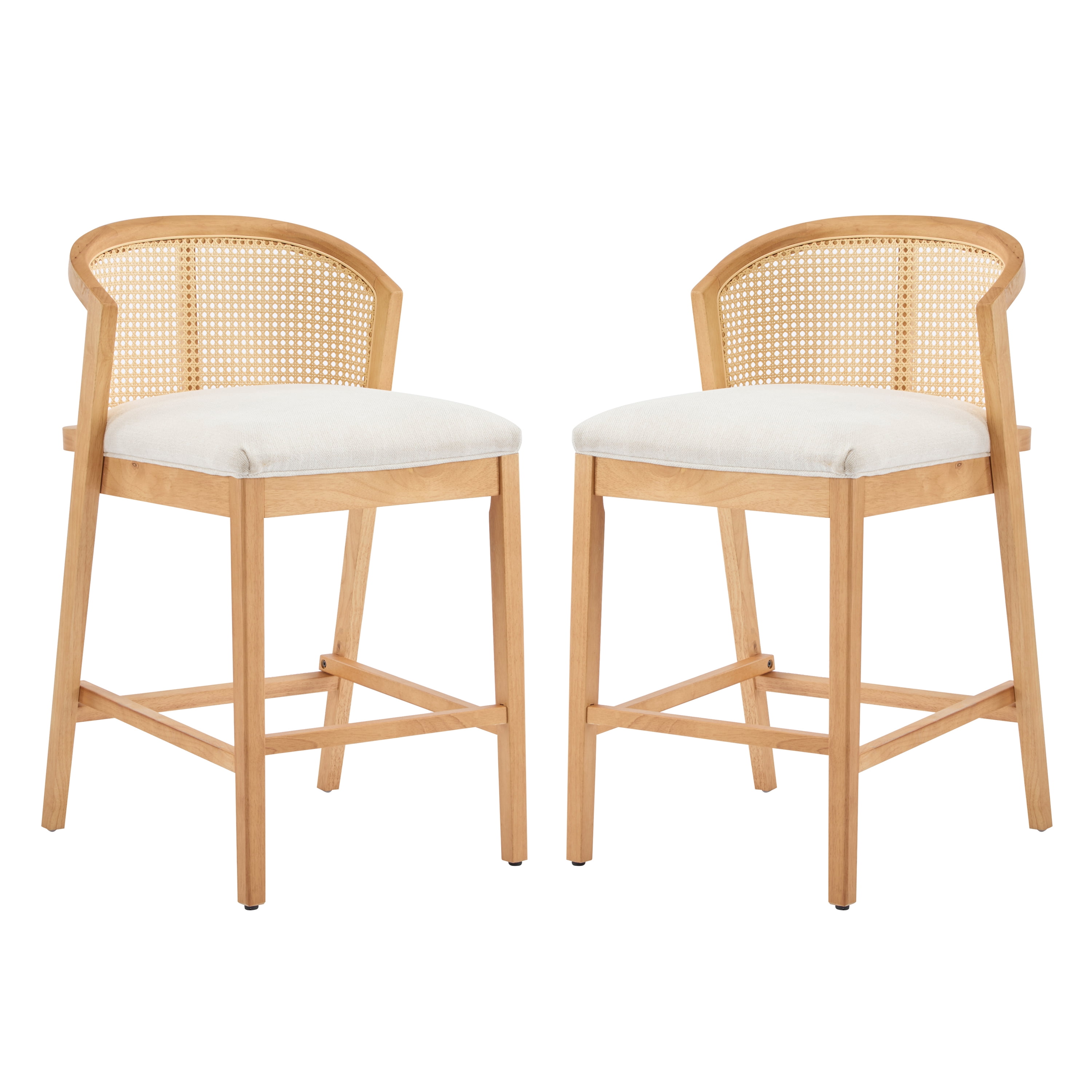 Ensemble de 2 tabourets de bar en bois Tatti de Noble House, revêtement beige, naturel et beige