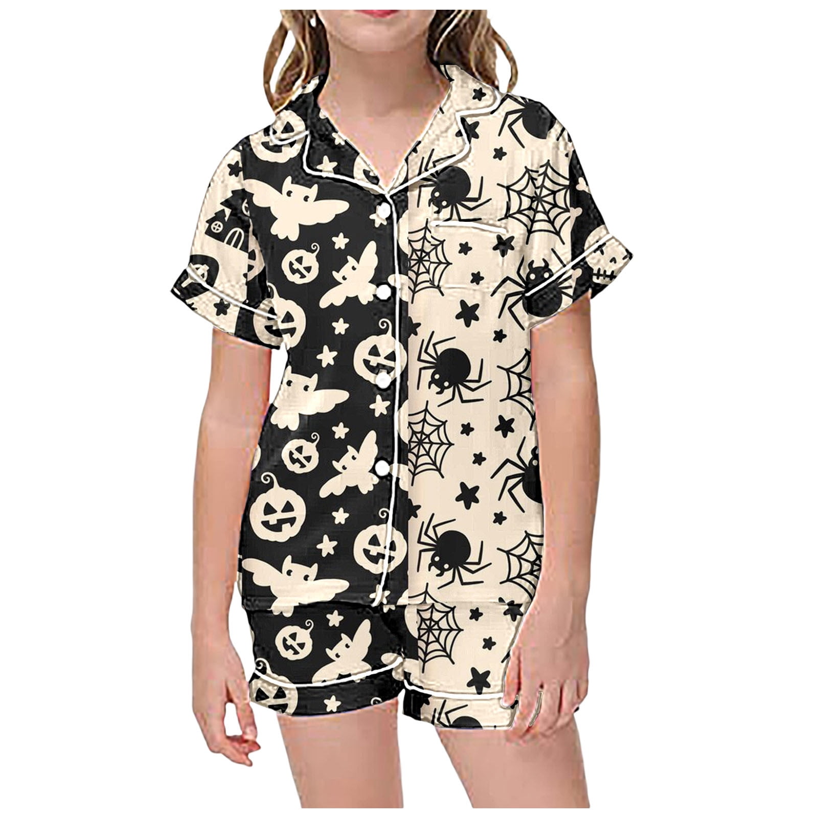 WEAIXIMIUNG Children's Leisure Printed Button Collar Short Sleeved Top Shorts Pajama Set 4-5 Years