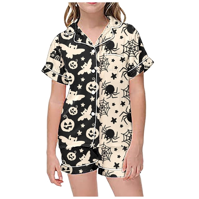 WEAIXIMIUNG Children's Leisure Printed Button Collar Short Sleeved Top Shorts Pajama Set 4-5 Years