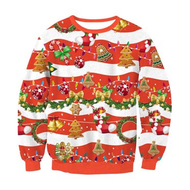 Hommes Femmes Chandail de Noël Laid 3D Drôle Chat de Noël Renne Père Noël Imprimé Chandails de Noël Hauts Chandail Fête des Fêtes Chandail