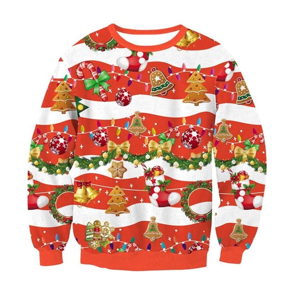 Hommes Femmes Chandail de Noël Laid 3D Drôle Chat de Noël Renne Père Noël Imprimé Chandails de Noël Hauts Chandail Fête des Fêtes Chandail