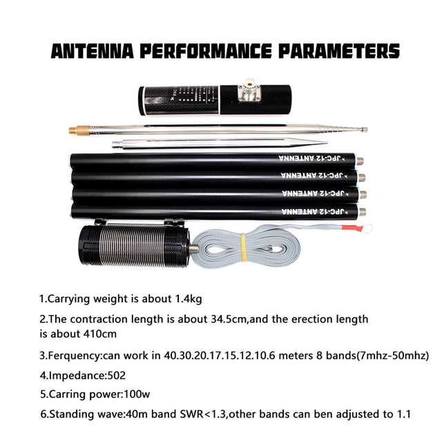 JPC-12 Antenne GPS Portable à Ondes Courtes HF 7 MHz-50 MHz 100 W 8 Bandes QRP pour Radio Ham