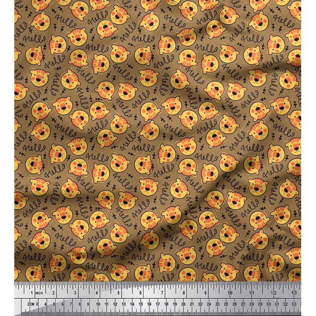 Soimoi Cotton Cambric Fabric Text & Tiger Face Cartoon Print Fabric by The Yard 56 Inch Wide
