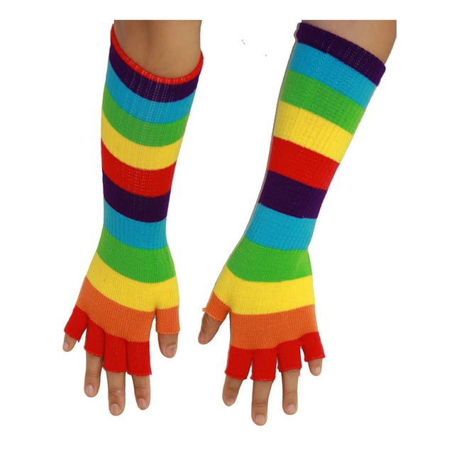 Gravity Threads Long 11" Knit Arm Warmer Warm Fingerless Gloves, Rainbow