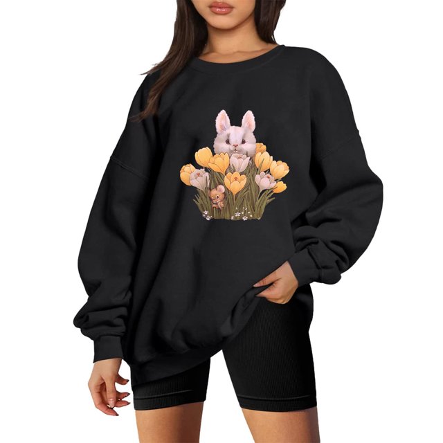 50 % de Rabais Liquidation Chandail en Molleton Surdimensionné pour Femmes 2023 Décontracté Classique Nouvel An Chandail Mode Lapin Col Rond Manches Longues Sans Capuche Chandail Ample