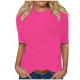 thumbnail image 1 of Erwazi T-Shirts à Manches Mi-Longues pour Femmes, Décontractés, Coupe Ample, Col Ras du Cou, Mignons, Unis, Tuniques Basiques, 1 of 5