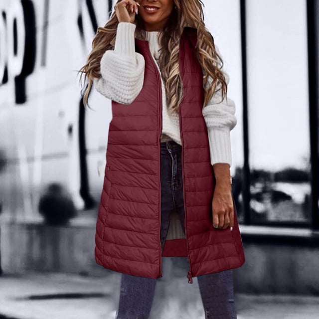 DPTALR Femmes Chaud Gilet à Poches Manteau Long Veste Hiver Sans Manches Doudoune Parkas