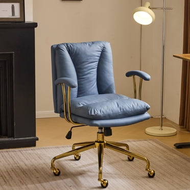 Ktaxon Office Chair High Back Study Chair Faux Leather Adjustable Swivel Vanity Chair with Padded Armrests for Conference and Home Blue